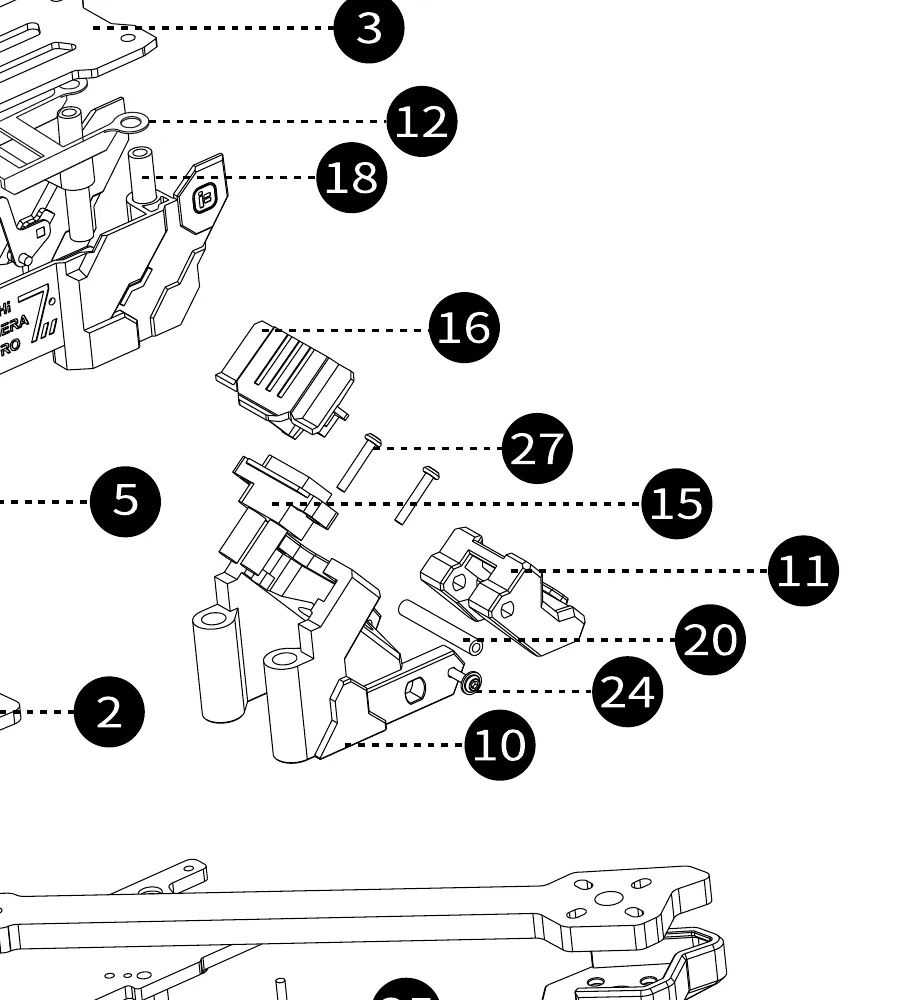 Exploded-view detail of the TPU GPS, antenna and receiver mounts with their M2×25 standoffs and M2 wash-head and self-tapping screws